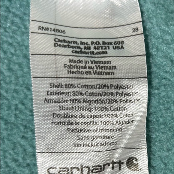 Carhartt Muted Green Teal FULL ZIP Hoodie – Women’s XL (16–18) - Picture 7 of 13